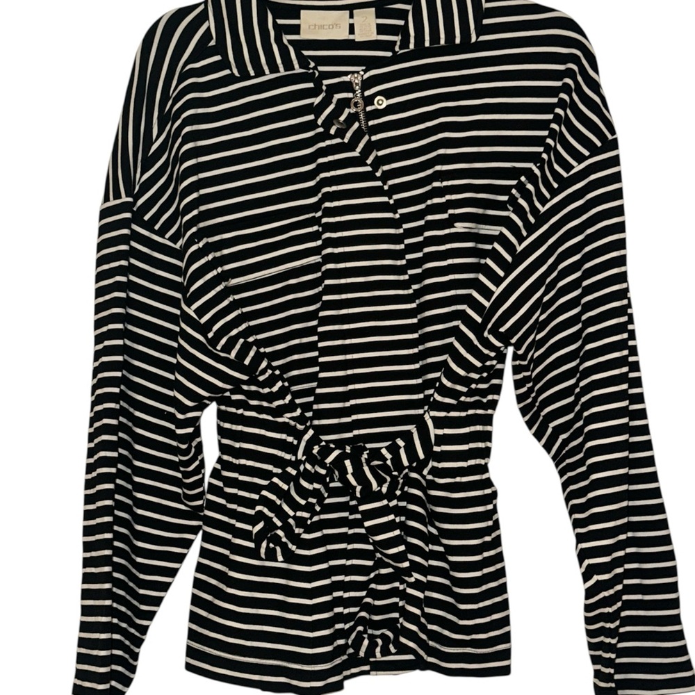 CHICO black and white striped blouse with waist belt